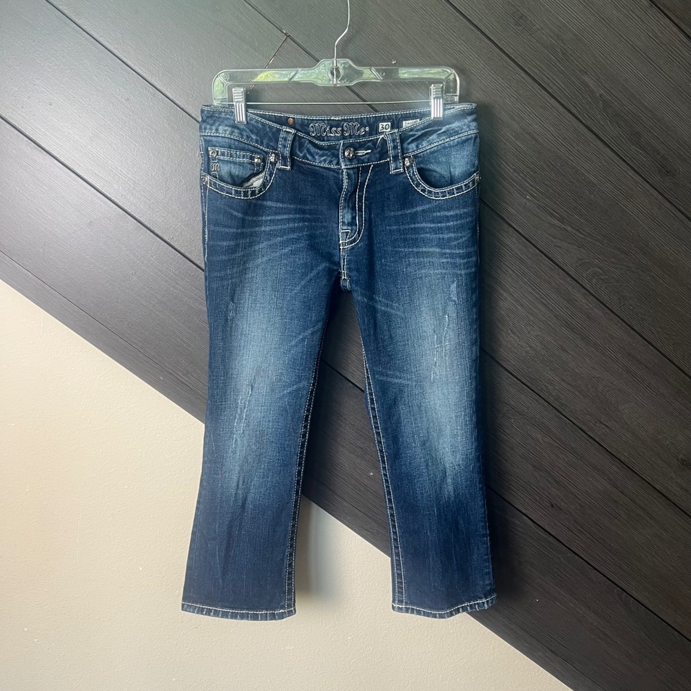 Miss Me Womens Capri Jeans Low Rise Embellished Pocket Size 30 Blue Y2K